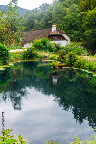 Old Sawmill within Mystic wilderness and breathtaking beauty of nature in Stillensteinklamm near Grein in Upper Austria photo