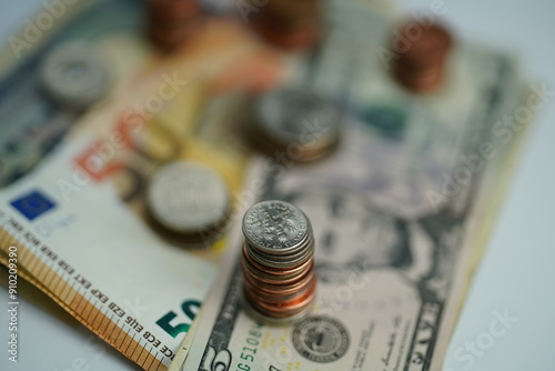 Wallpaper Mural Detail of several dollar, euro and yen bills and coins of different currencies as a concept of saving and buying foreign currency Torontodigital.ca