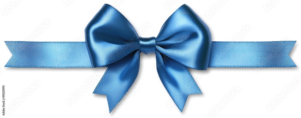 Elegant Blue Ribbon Bow Isolated on White Background, Simple Top View with Wide Angle Shot, Clean Aesthetic Presentation Elegant Blue Ribbon Bow Isolated on White Background, Simple Top View with Wide Angle Shot, Clean Aesthetic Presentation