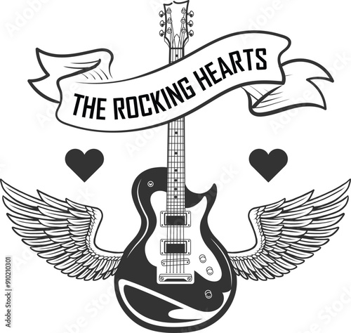 The Rocking Hearts Music Band/Artist logo/Identity with guitars, wings and heart 