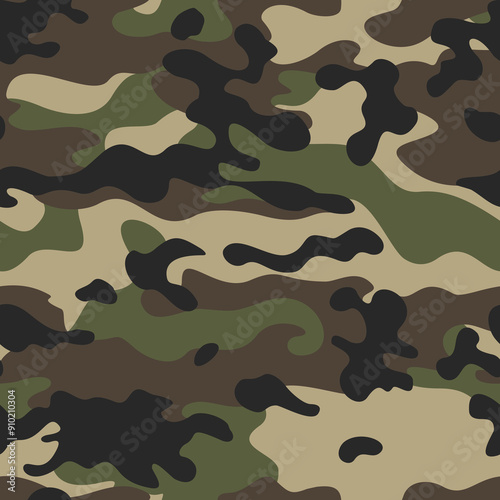 
Army camo military uniform texture, modern vector pattern, hunting textile background