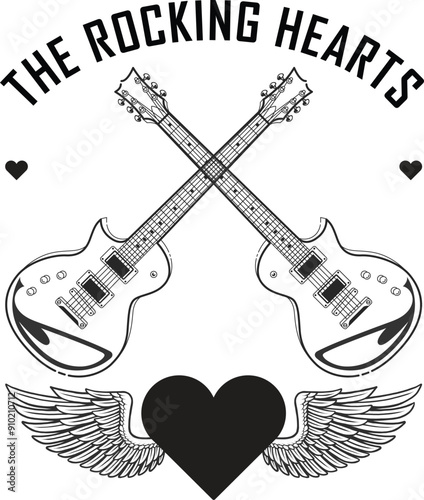 The Rocking Hearts Music Band/Artist logo/Identity with guitars, wings and heart 