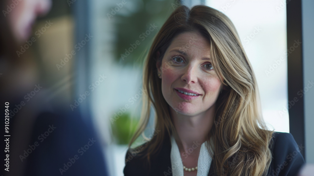 A woman with a warm expression sits in a bright office, conveying a sense of professionalism and approachability, ready to engage in conversation or work. A woman with a warm expression sits in a bright office, conveying a sense of professionalism and approachability, ready to engage in conversation or work.