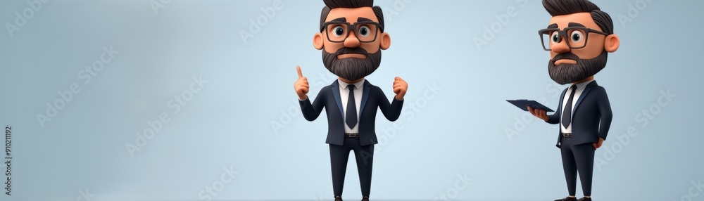 A cartoon-style character in a suit, presenting building designs and using a tablet device, showcasing creativity and professionalism. A cartoon-style character in a suit, presenting building designs and using a tablet device, showcasing creativity and professionalism.