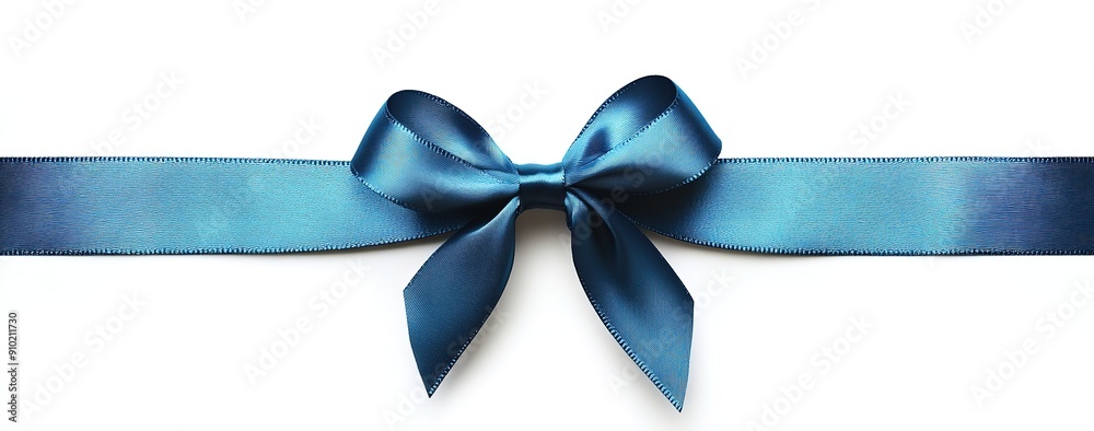 Elegant Blue Ribbon Bow Isolated on White Background, Simple Top View with Wide Angle Shot, Clean Aesthetic Presentation Elegant Blue Ribbon Bow Isolated on White Background, Simple Top View with Wide Angle Shot, Clean Aesthetic Presentation