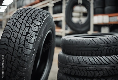 four set tires car warehouse big tire wheel three-dimensional auto automobile detail illustration image many new rubber safety tread tyre universal vehicle profile surface guardian rolling