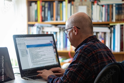 University Professor Preparing Lecture with Digital Textbooks and Notes for Online Education