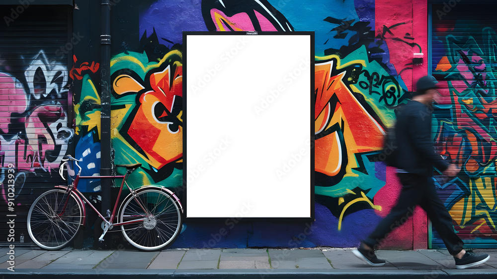 Fototapeta premium Urban Street Poster Mockup with Graffiti and Dynamic Elements