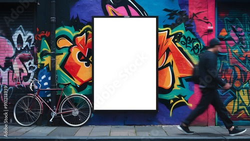 Urban Street Poster Mockup with Graffiti and Dynamic Elements