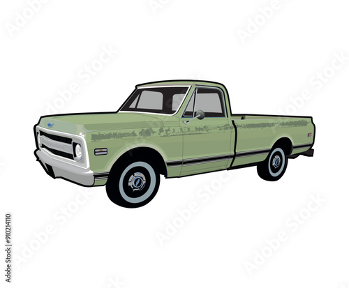 vector 1970 Chevy C10 old car isolated on white