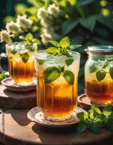 Drink on a wooden table in a bar on a dark background