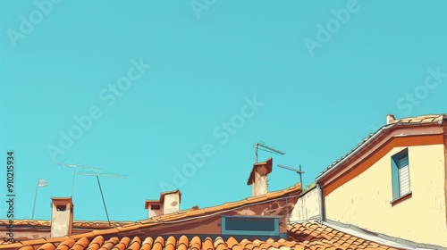 Illustration of a rooftop with a clear blue sky in the background