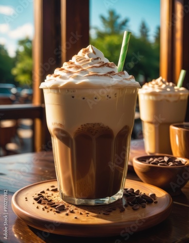 Drink on a wooden table in a bar on a dark background