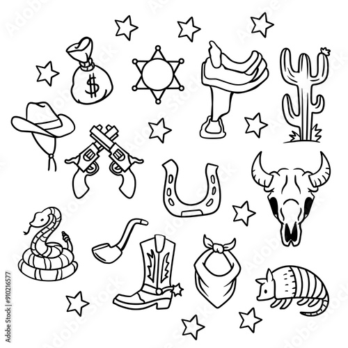 Cowboy Objects Cartoon Vector Set Illustration