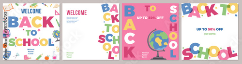 Set of posters Back to school. Colorful title and school elements. School Supply Sale Flyer Templates.