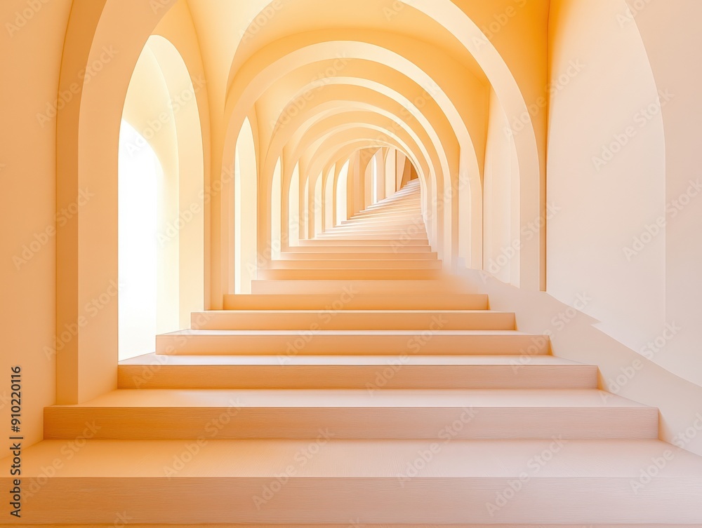 Fototapeta premium Serene staircase bathed in warm light in an architectural wonder