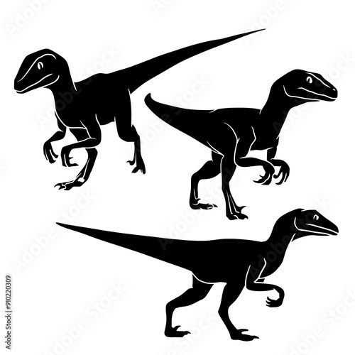 Velociraptor Dinosaur Silhouette Vector Set Illustration