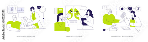 Heart disease and stroke disease prevention abstract concept vector illustrations.