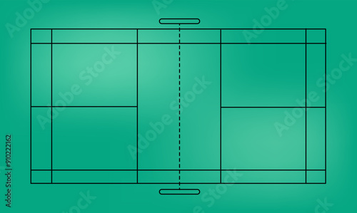 Badminton Court Illustration with Markings and Net. Court markings simple vector illustration.