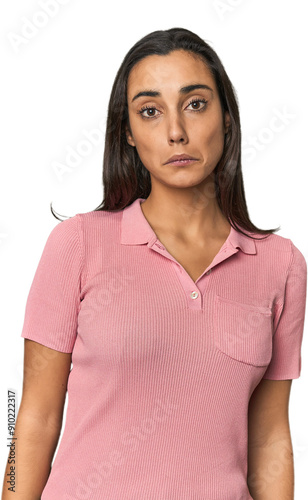 Hispanic young woman sad, serious face, feeling miserable and displeased.