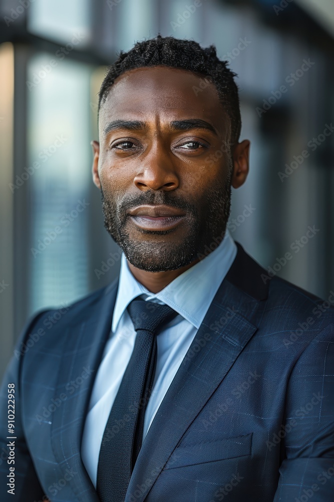 A confident businessman, dressed in a suit, gazes intently in his modern office, with a cityscape backdrop visible through large windows. A confident businessman, dressed in a suit, gazes intently in his modern office, with a cityscape backdrop visible through large windows.