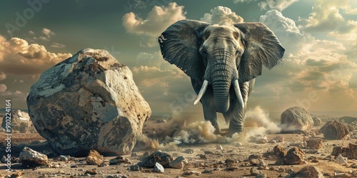 Elephant and Stone Photo Manipulation Suitable for Printing photo