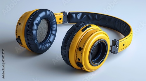 Yellow Headphones with Black Cushions photo