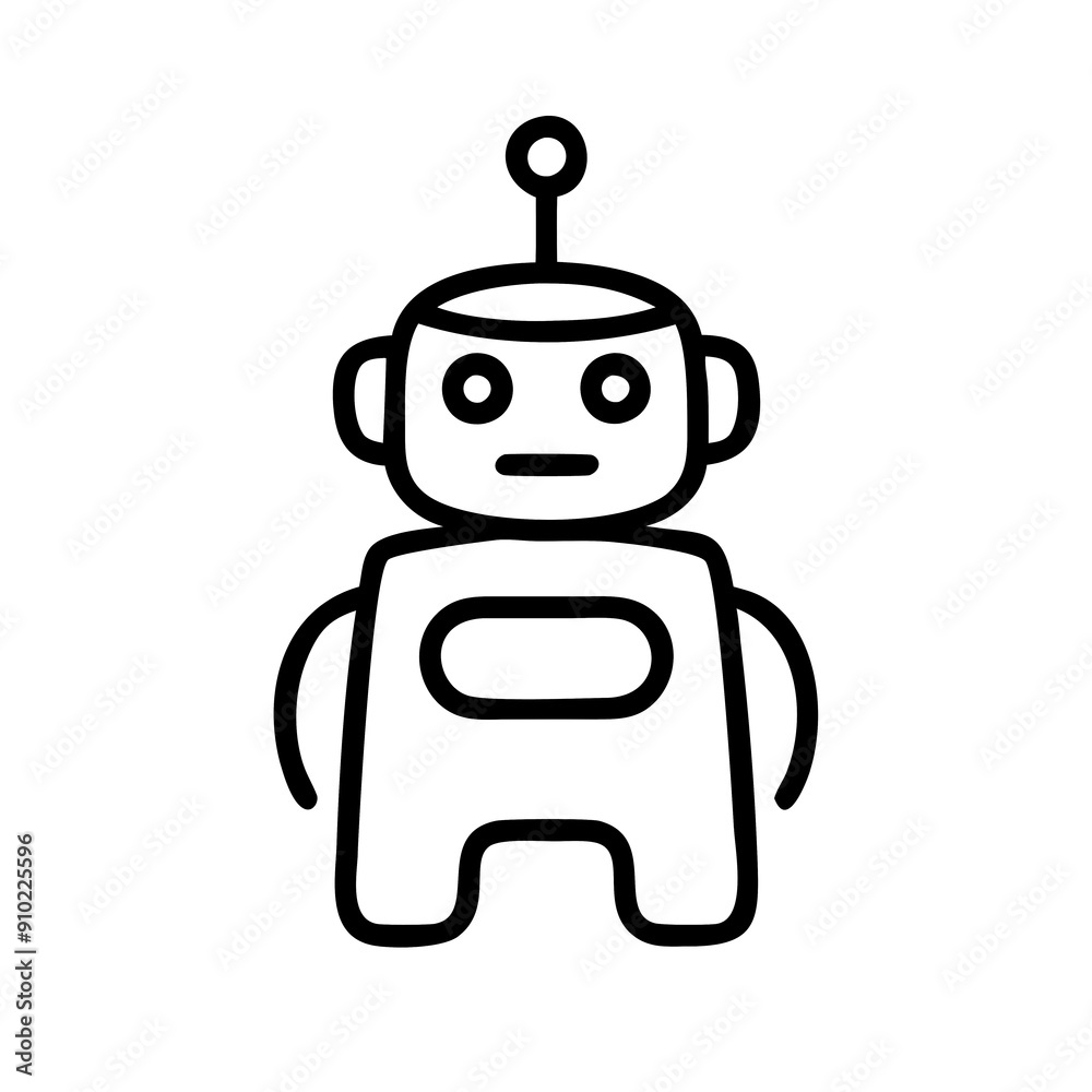 Obraz premium Cute robot cartoon icon character, line stoke isolated, graphic design sign