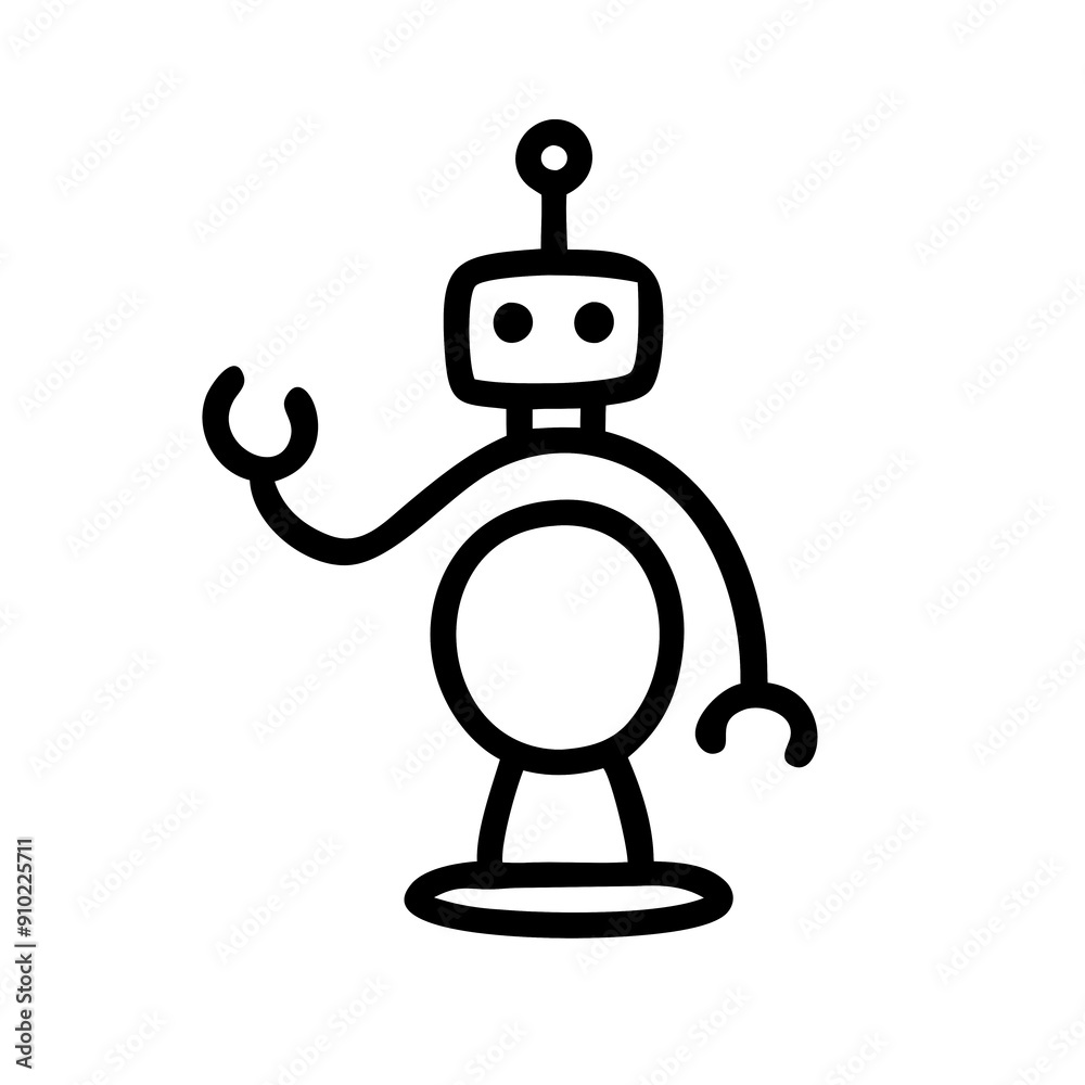Cute robot cartoon icon character, line stoke isolated, graphic design sign Cute robot cartoon icon character, line stoke isolated, graphic design sign
