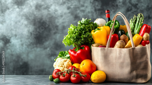 A reusable bag filled with fresh vegetables, promoting healthy eating.