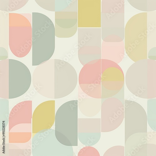 Wallpaper Mural A minimalist pattern background featuring delicate geometric shapes in muted pastel colors Torontodigital.ca