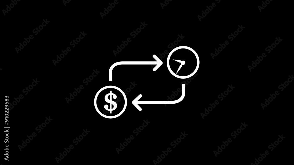 Settings icon and clock icon, and moving arrow rotted on the blue background. Settings icon and clock icon, and moving arrow rotted on the blue background.