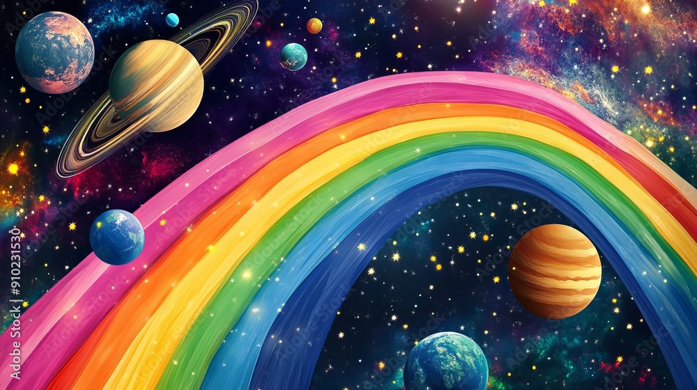 Naklejka premium rainbow and planets