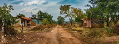 The landscape of Indian rural houses.