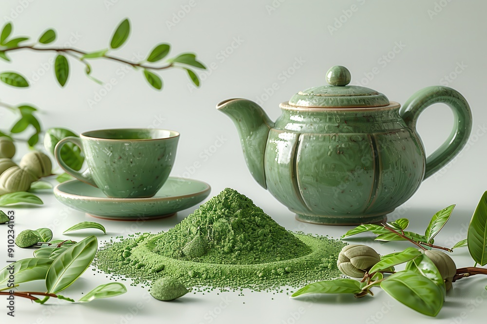 Japanese teapot set and green tea powder Japanese teapot set and green tea powder