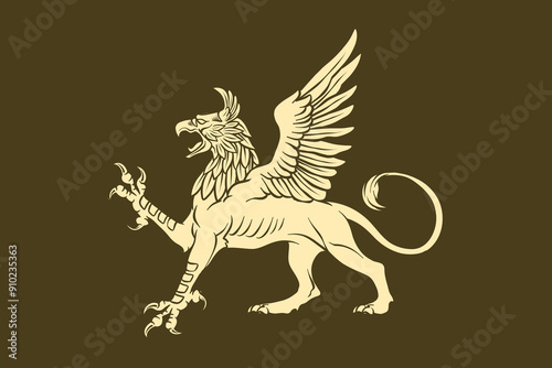 Griffin illustration in vintage style, hand drawn