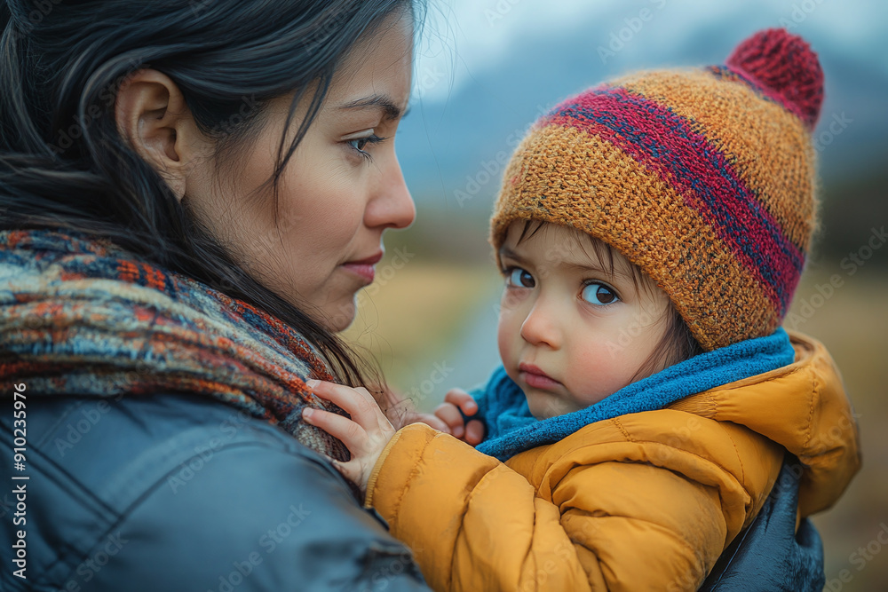 Photograph of a Mother and Child Holding Hands, Looking Towards a Border: Emphasizing family bonds. Photograph of a Mother and Child Holding Hands, Looking Towards a Border: Emphasizing family bonds.