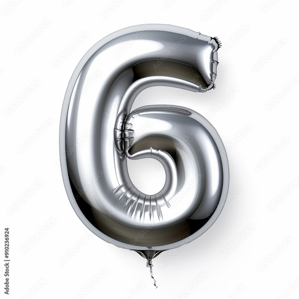 foil balloon number 6 on a white background foil balloon number 6 on a white background