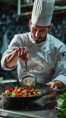 the cook prepares food in the restaurant. International Chefs Day.