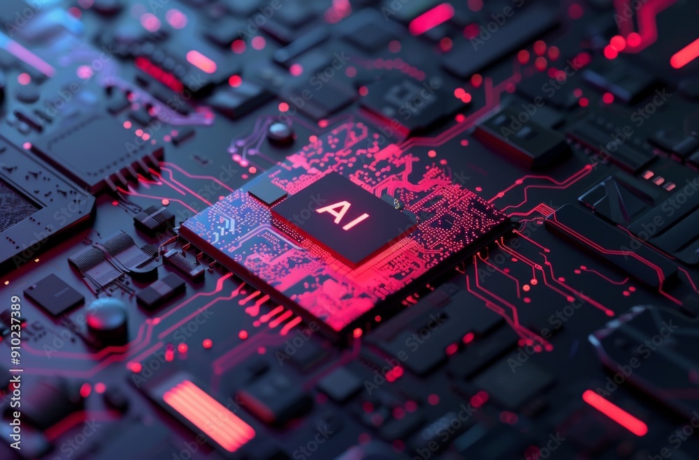 Tech AI concept controlling technological tools and intelligent robots. Development of an artificial code of ethics chips artificial intelligence science concept