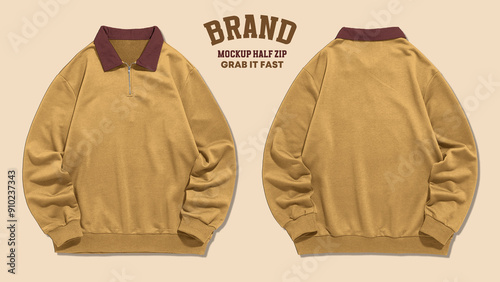Blank long sleeve polo shirt mockup, front and back view, plain tshirt mockup for design template.