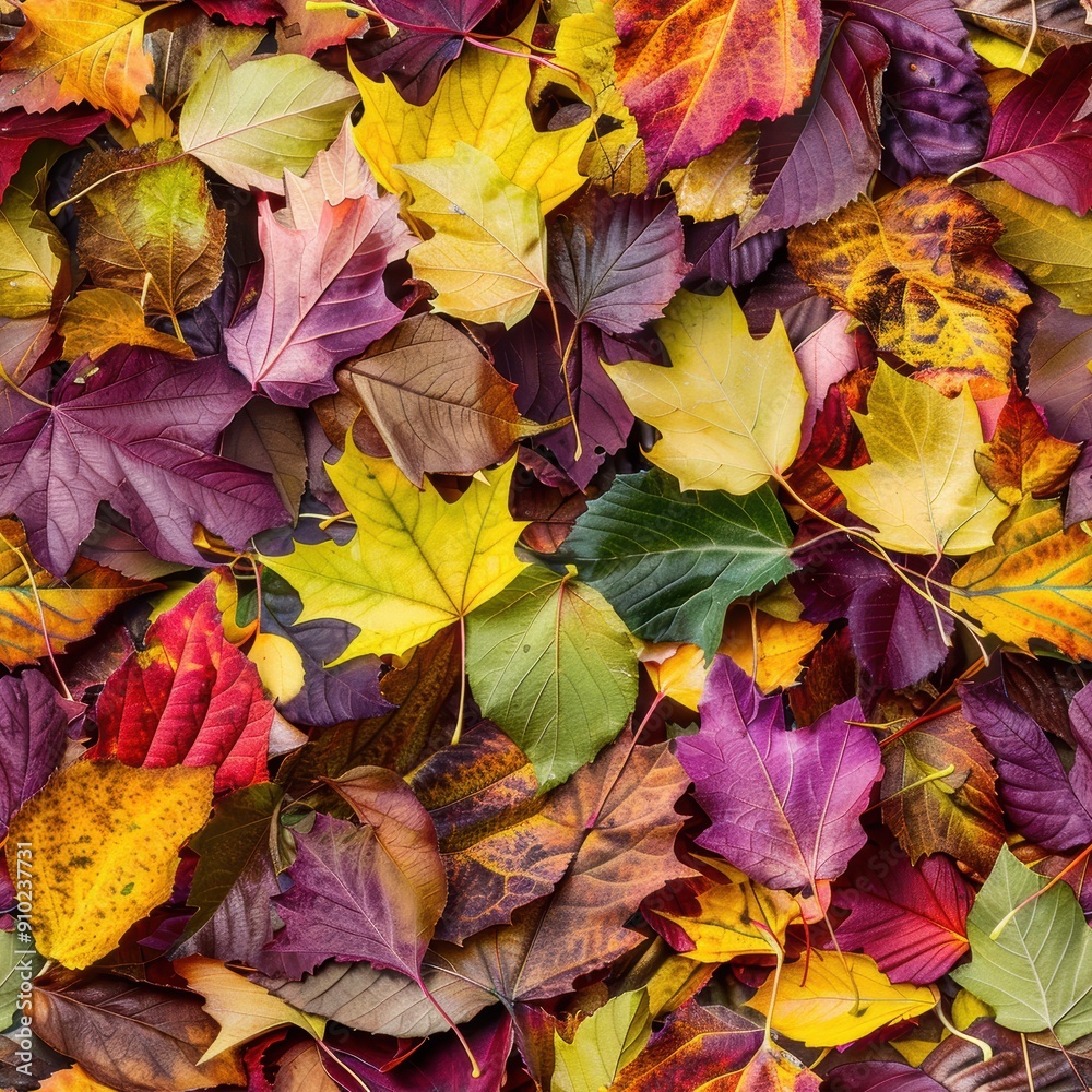 Vibrant Palette of Autumn: Close-up of Colorful Fall Leaves in a Pile