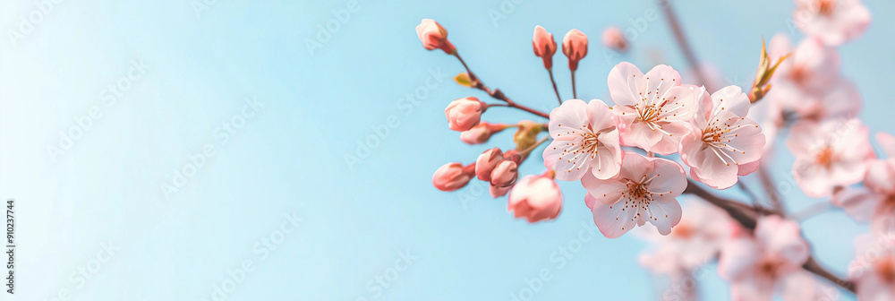 Cherry Blossom Branch on Minimal Spring Background