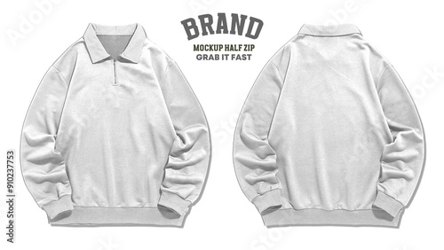 Blank long sleeve collared shirt mockup, front and back view, isolated on white, plain t shirt mockup for design presentation.