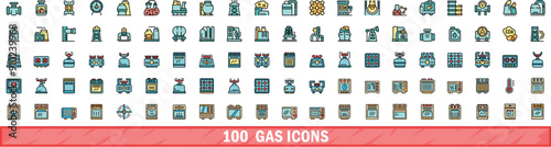100 gas icons set. Color line set of gas vector icons thin line color flat on white