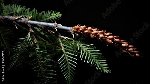 Acacia tree branch with thorns isolated on white 