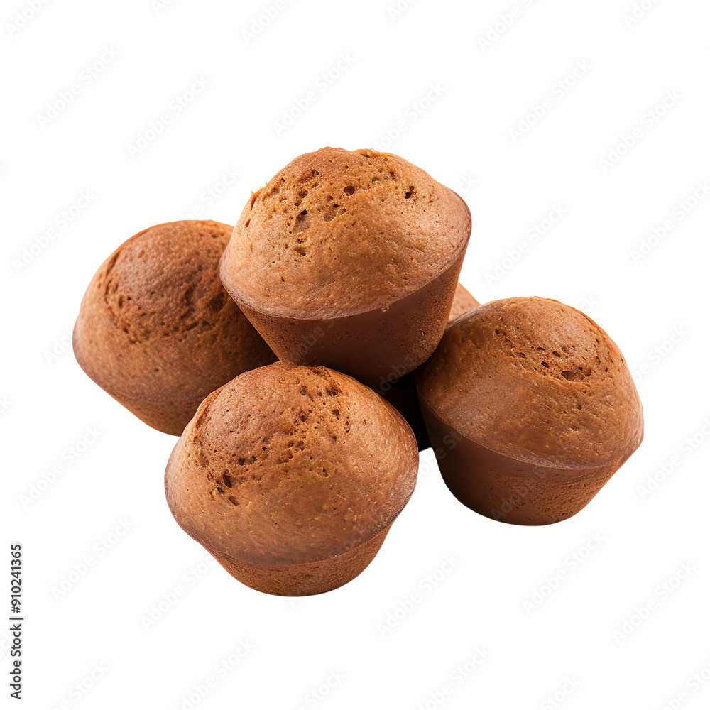 Top view of four golden brown muffins isolated on white background. Perfect for bakery, breakfast, and snack concepts. Top view of four golden brown muffins isolated on white background. Perfect for bakery, breakfast, and snack concepts.