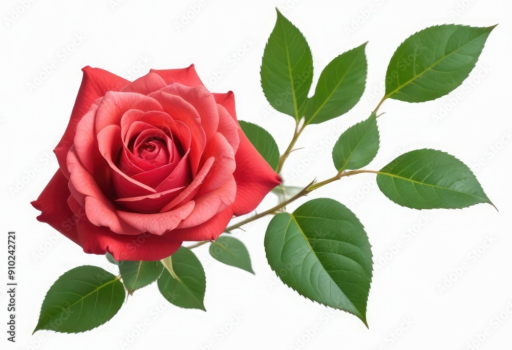 red rose isolated on white background, clipping path, full depth of field, ai
