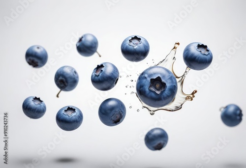 Falling Blueberry isolated on white background, selective focus, ai