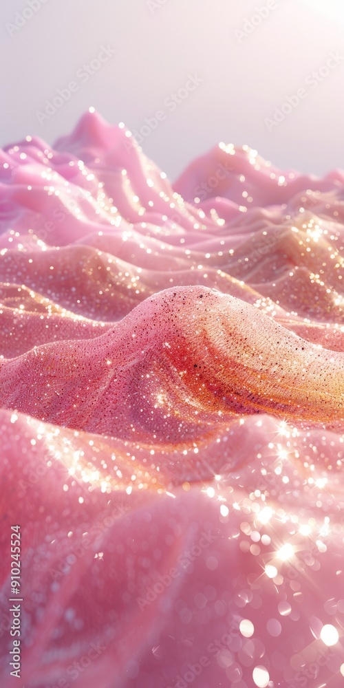 Fototapeta premium A mesmerizing close-up of pink, glittering waves, creating a dreamy and ethereal atmosphere filled with soft light.